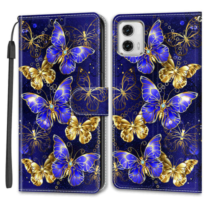 Card Slots Phone Case for Motorola Moto G73 5G Pattern Printed Leather Flip Phone Cover with Stand, Strap