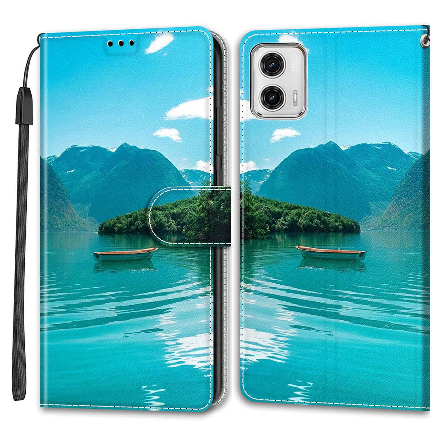 Card Slots Phone Case for Motorola Moto G73 5G Pattern Printed Leather Flip Phone Cover with Stand, Strap