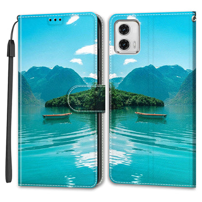 Card Slots Phone Case for Motorola Moto G73 5G Pattern Printed Leather Flip Phone Cover with Stand, Strap