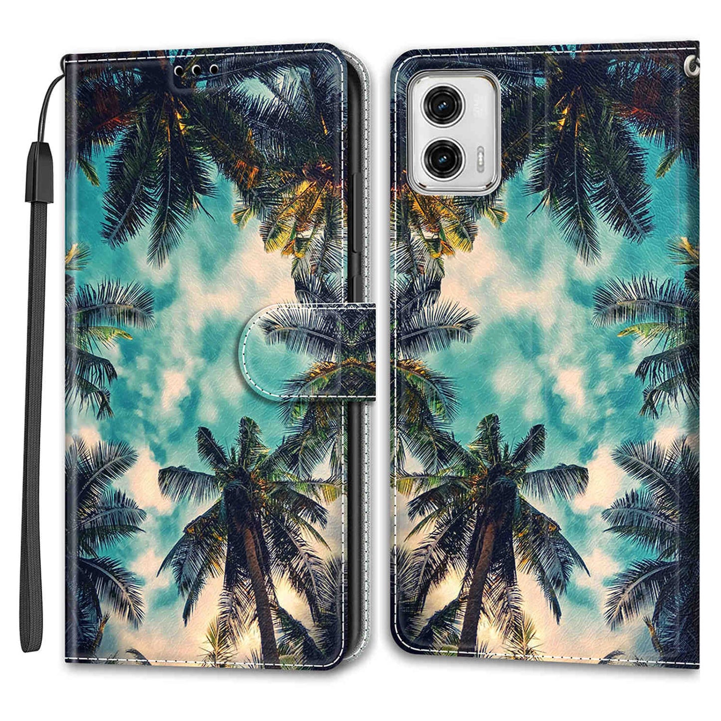 Card Slots Phone Case for Motorola Moto G73 5G Pattern Printed Leather Flip Phone Cover with Stand, Strap