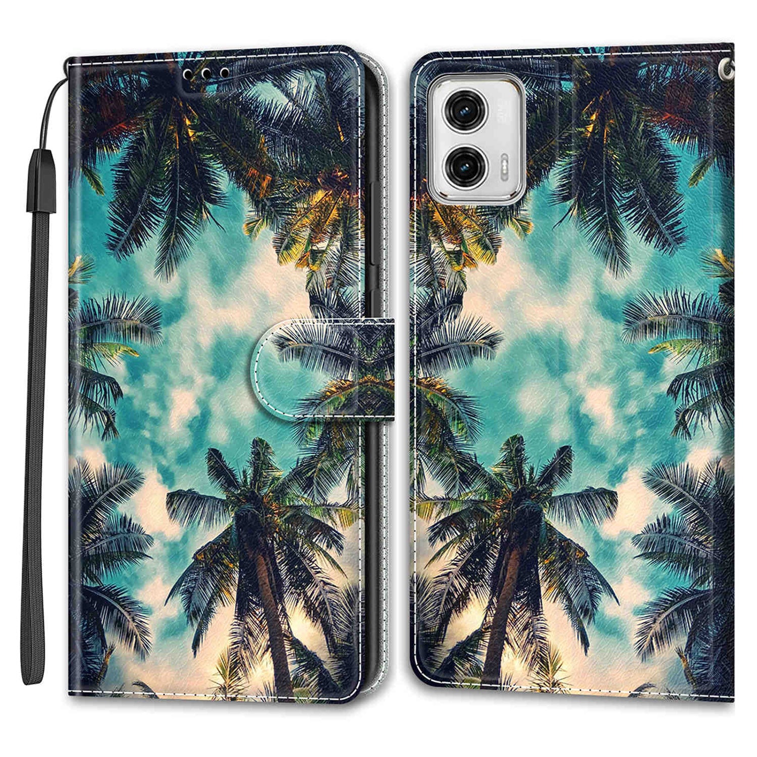 Card Slots Phone Case for Motorola Moto G73 5G Pattern Printed Leather Flip Phone Cover with Stand, Strap