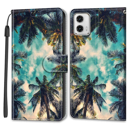 Card Slots Phone Case for Motorola Moto G73 5G Pattern Printed Leather Flip Phone Cover with Stand, Strap