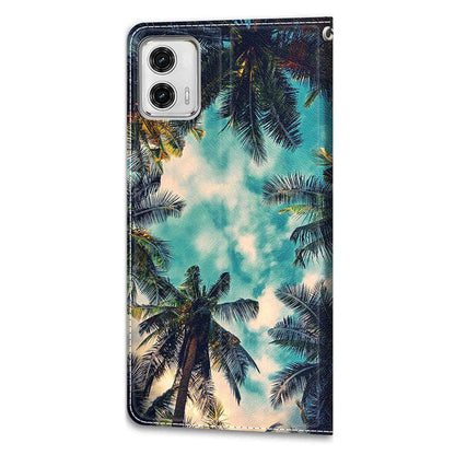 Card Slots Phone Case for Motorola Moto G73 5G Pattern Printed Leather Flip Phone Cover with Stand, Strap