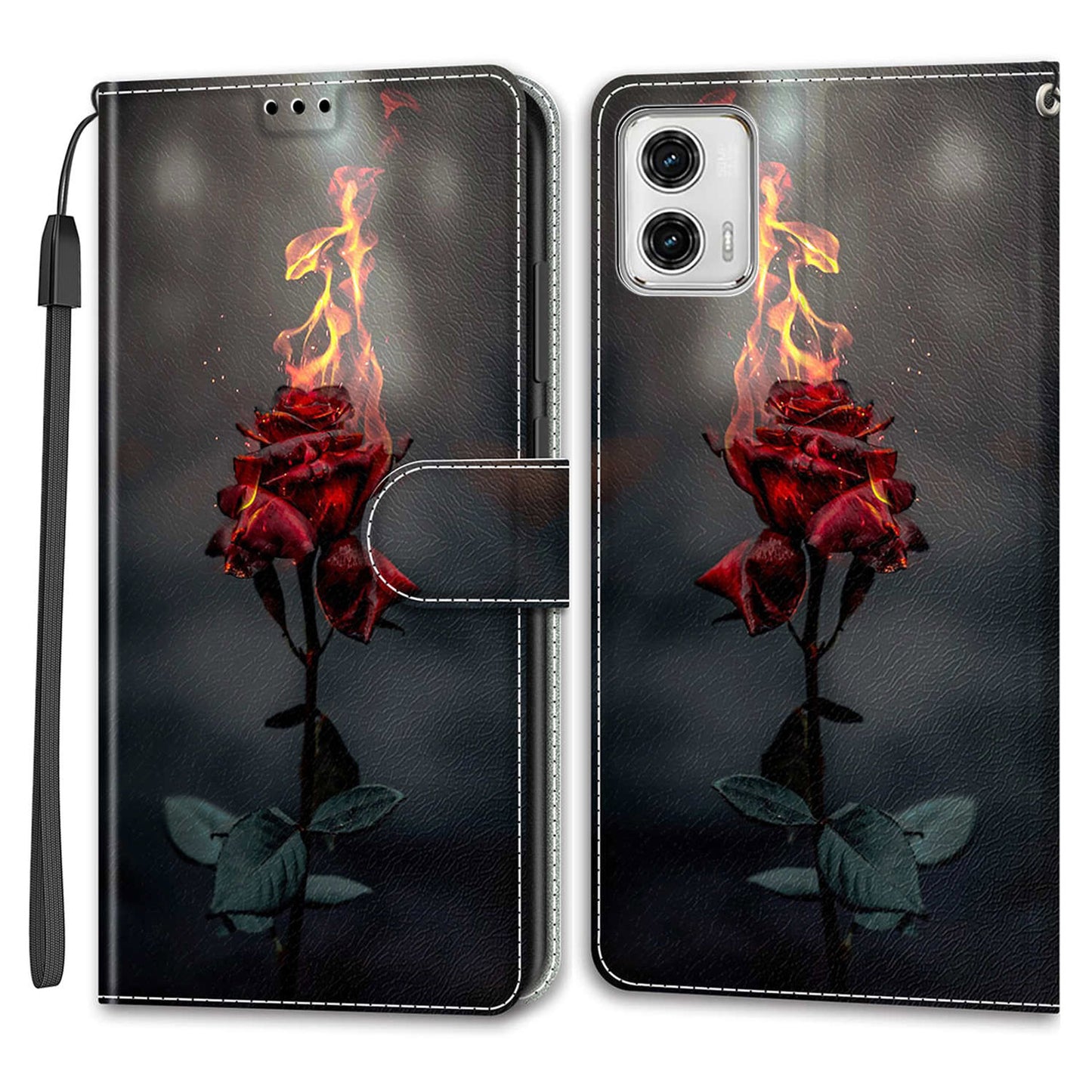 Card Slots Phone Case for Motorola Moto G73 5G Pattern Printed Leather Flip Phone Cover with Stand, Strap