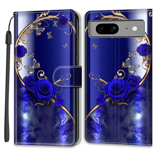 Card Slots Stand Case for Google Pixel 8 Pattern Printed Leather Phone Cover with Strap