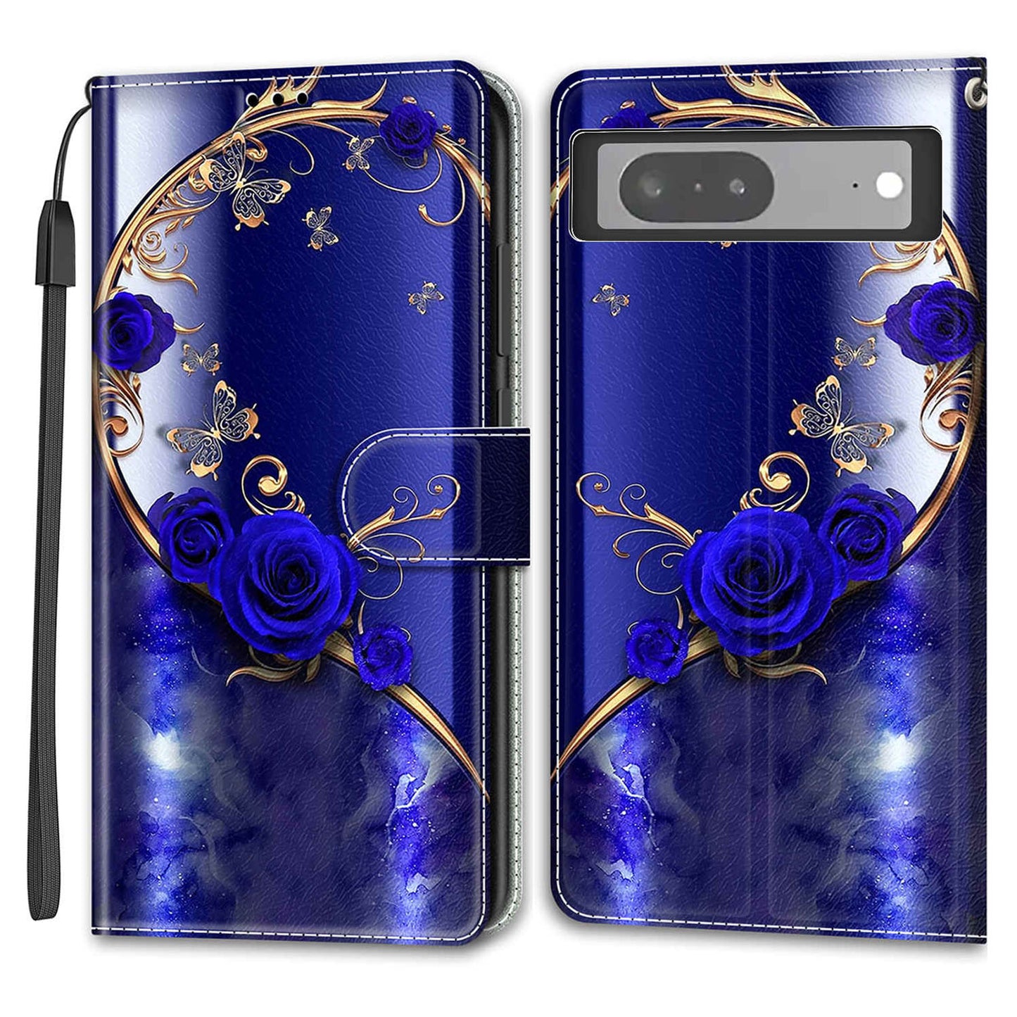 Card Slots Leather Case for Google Pixel 7 5G Pattern Printed Stand Phone Cover with Strap