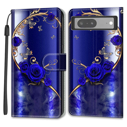 Card Slots Leather Case for Google Pixel 7 5G Pattern Printed Stand Phone Cover with Strap