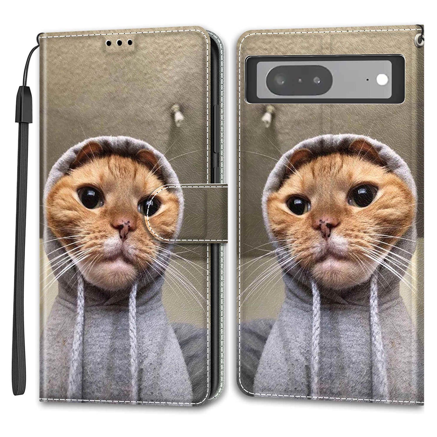 Card Slots Leather Case for Google Pixel 7 5G Pattern Printed Stand Phone Cover with Strap