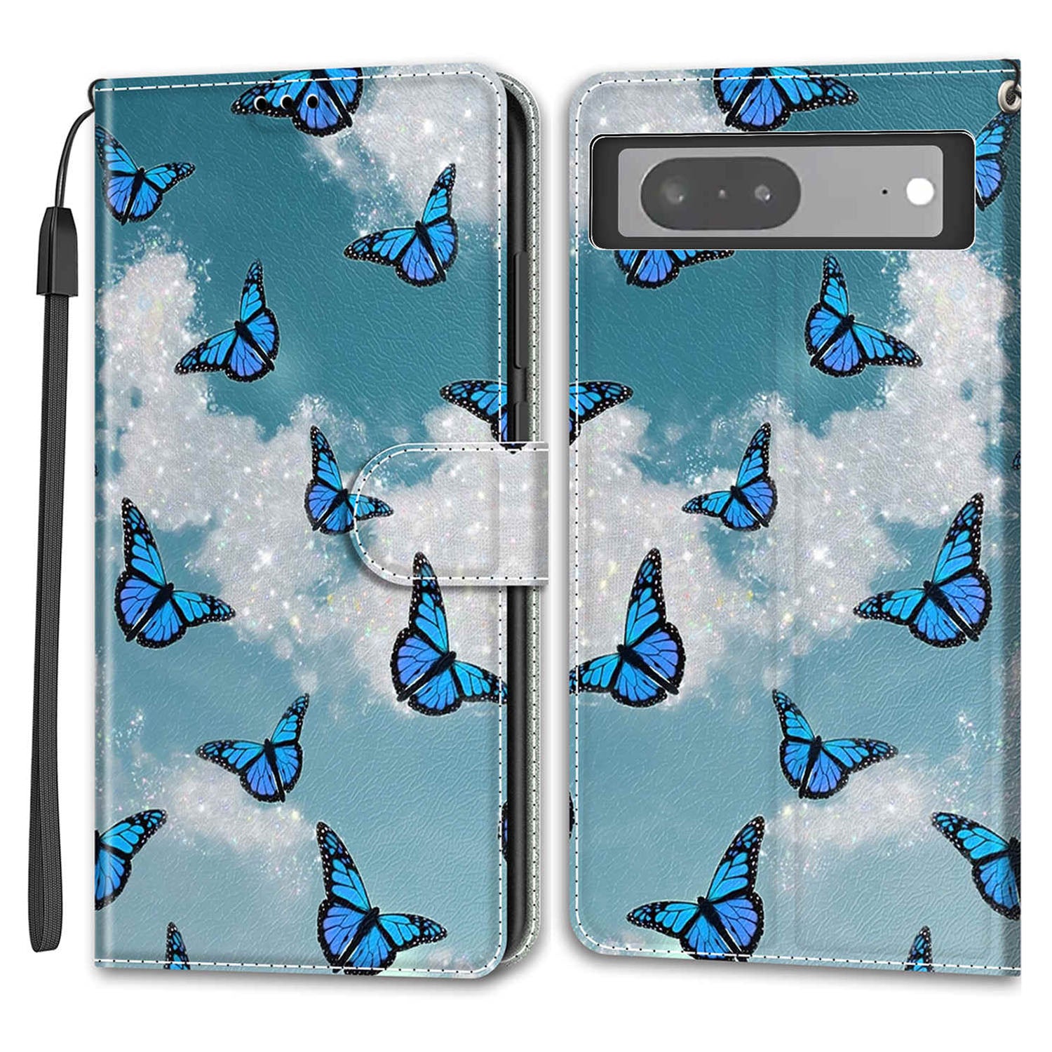 Card Slots Leather Case for Google Pixel 7 5G Pattern Printed Stand Phone Cover with Strap