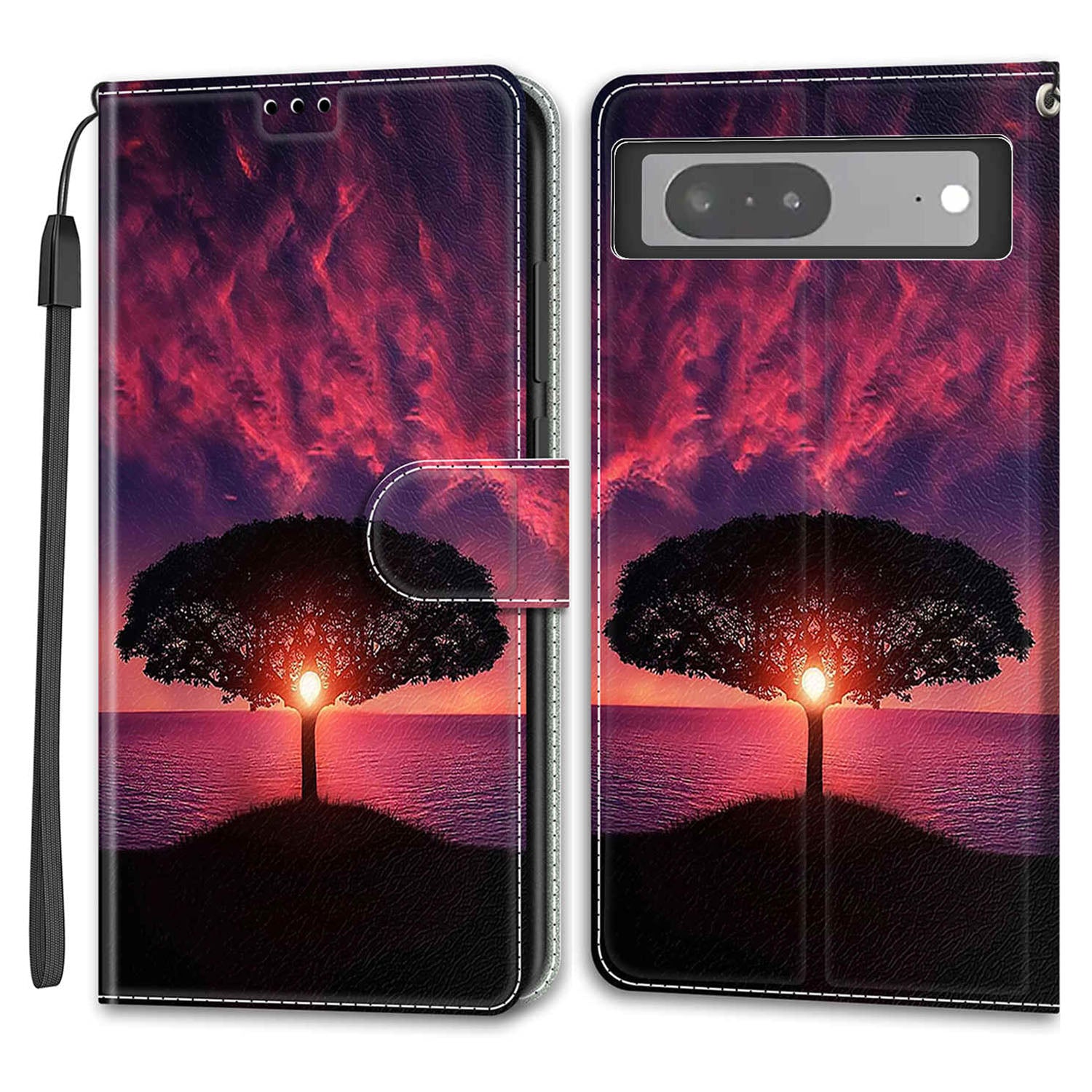 Card Slots Leather Case for Google Pixel 7 5G Pattern Printed Stand Phone Cover with Strap