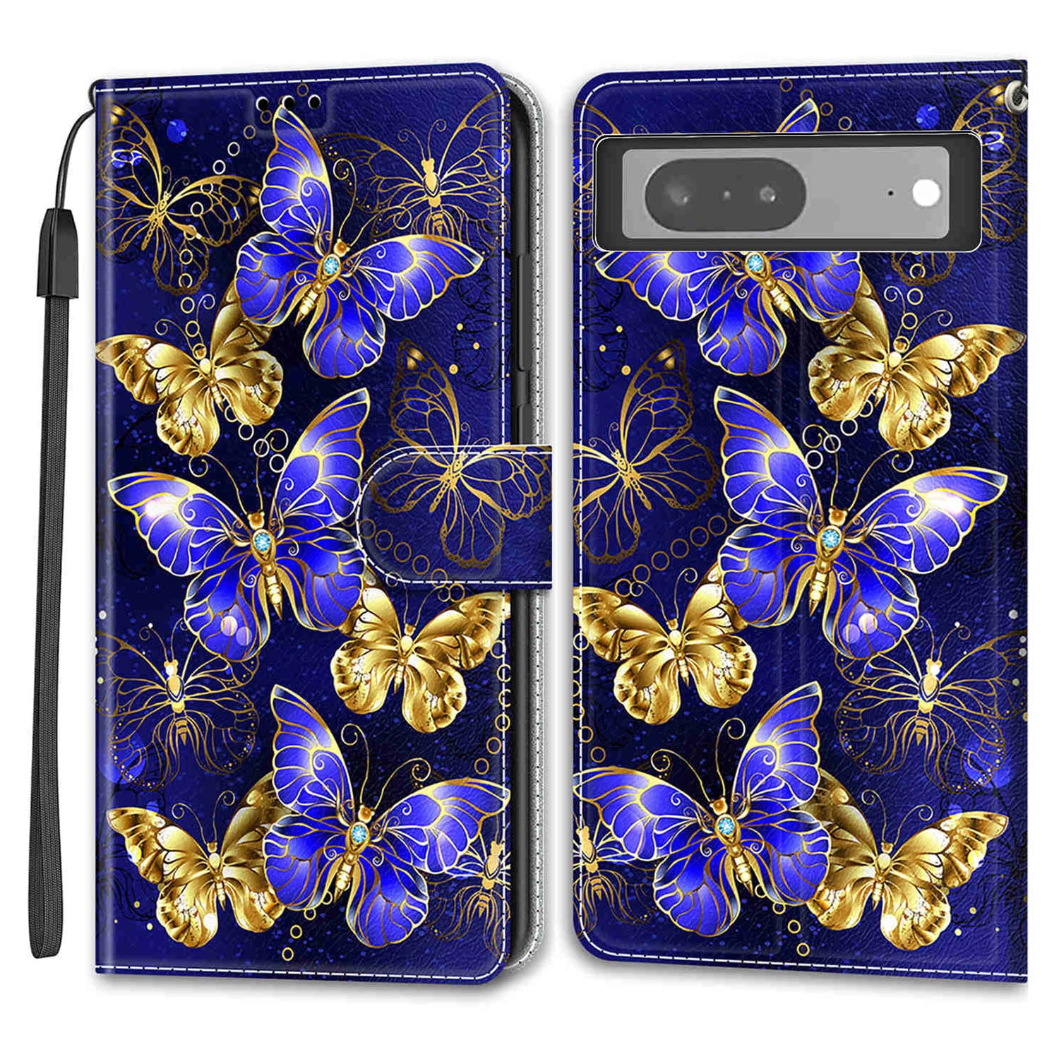 Card Slots Leather Case for Google Pixel 7 5G Pattern Printed Stand Phone Cover with Strap