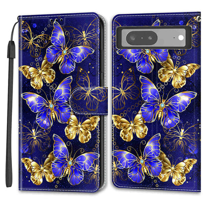 Card Slots Leather Case for Google Pixel 7 5G Pattern Printed Stand Phone Cover with Strap