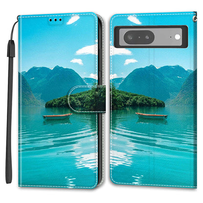 Card Slots Leather Case for Google Pixel 7 5G Pattern Printed Stand Phone Cover with Strap