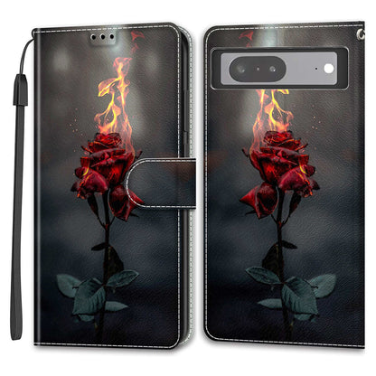 Card Slots Leather Case for Google Pixel 7 5G Pattern Printed Stand Phone Cover with Strap