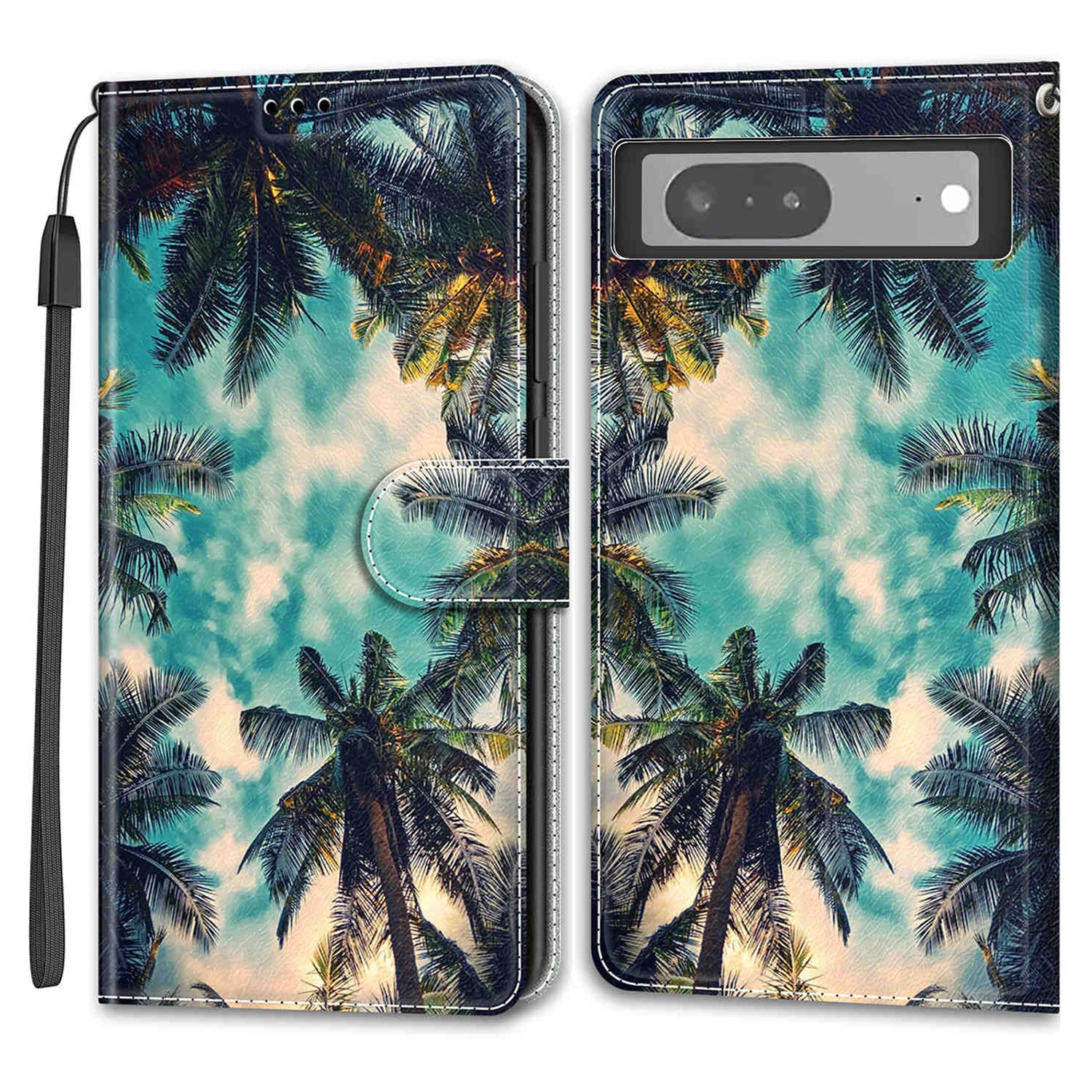 Card Slots Leather Case for Google Pixel 7 5G Pattern Printed Stand Phone Cover with Strap