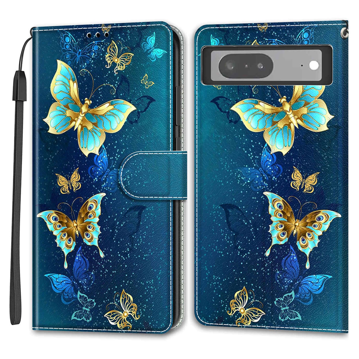 Card Slots Leather Case for Google Pixel 7 5G Pattern Printed Stand Phone Cover with Strap