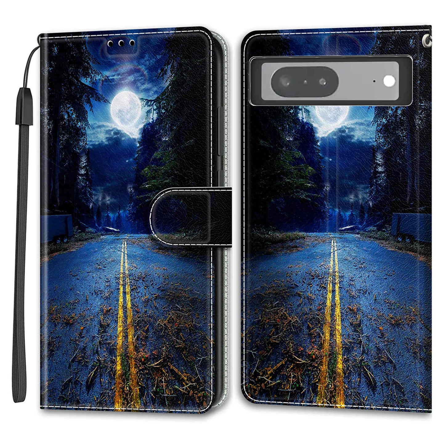 Card Slots Leather Case for Google Pixel 7 5G Pattern Printed Stand Phone Cover with Strap