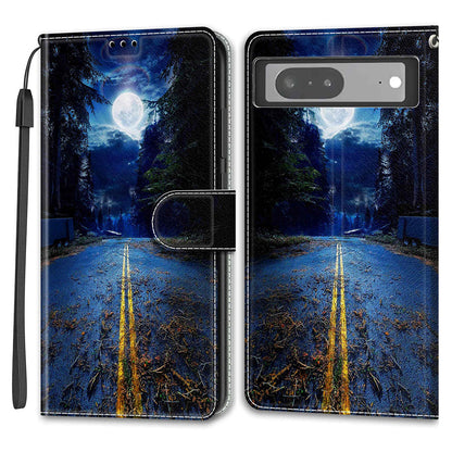Card Slots Leather Case for Google Pixel 7 5G Pattern Printed Stand Phone Cover with Strap