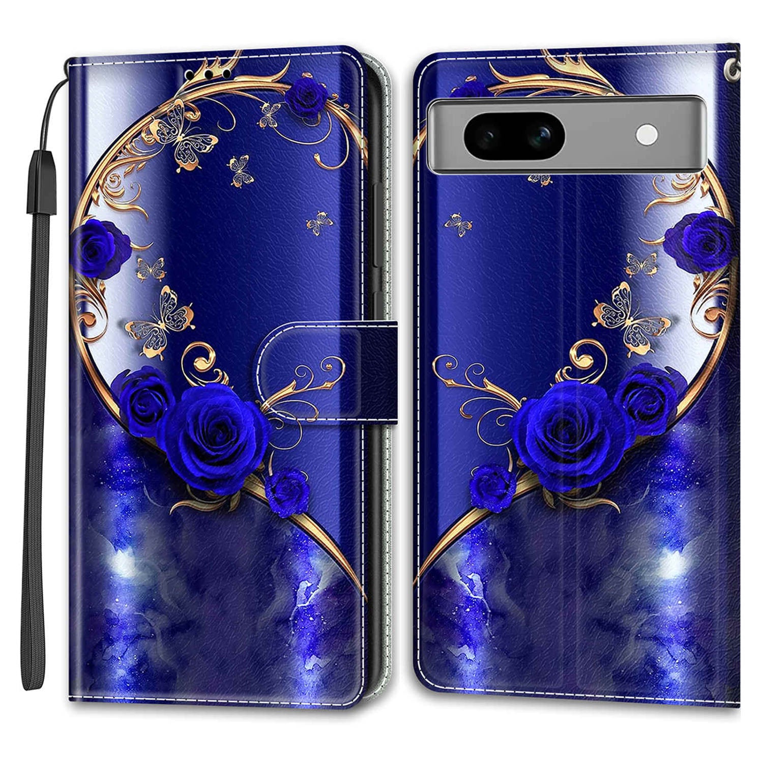 For Google Pixel 7a PU Leather Pattern Printing Case Card Slots Stand Phone Cover with Strap