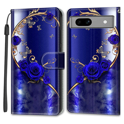 For Google Pixel 7a PU Leather Pattern Printing Case Card Slots Stand Phone Cover with Strap