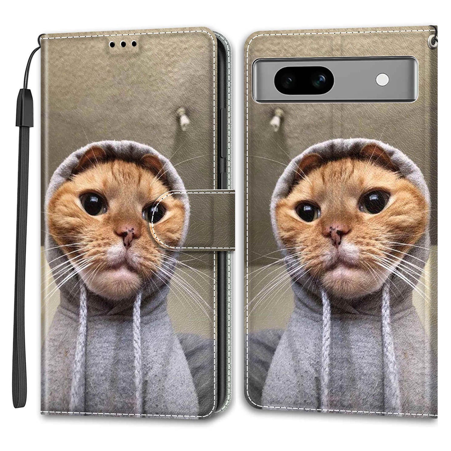 For Google Pixel 7a PU Leather Pattern Printing Case Card Slots Stand Phone Cover with Strap