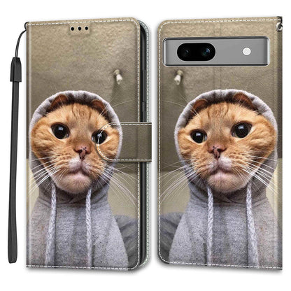 For Google Pixel 7a PU Leather Pattern Printing Case Card Slots Stand Phone Cover with Strap