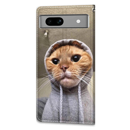 For Google Pixel 7a PU Leather Pattern Printing Case Card Slots Stand Phone Cover with Strap