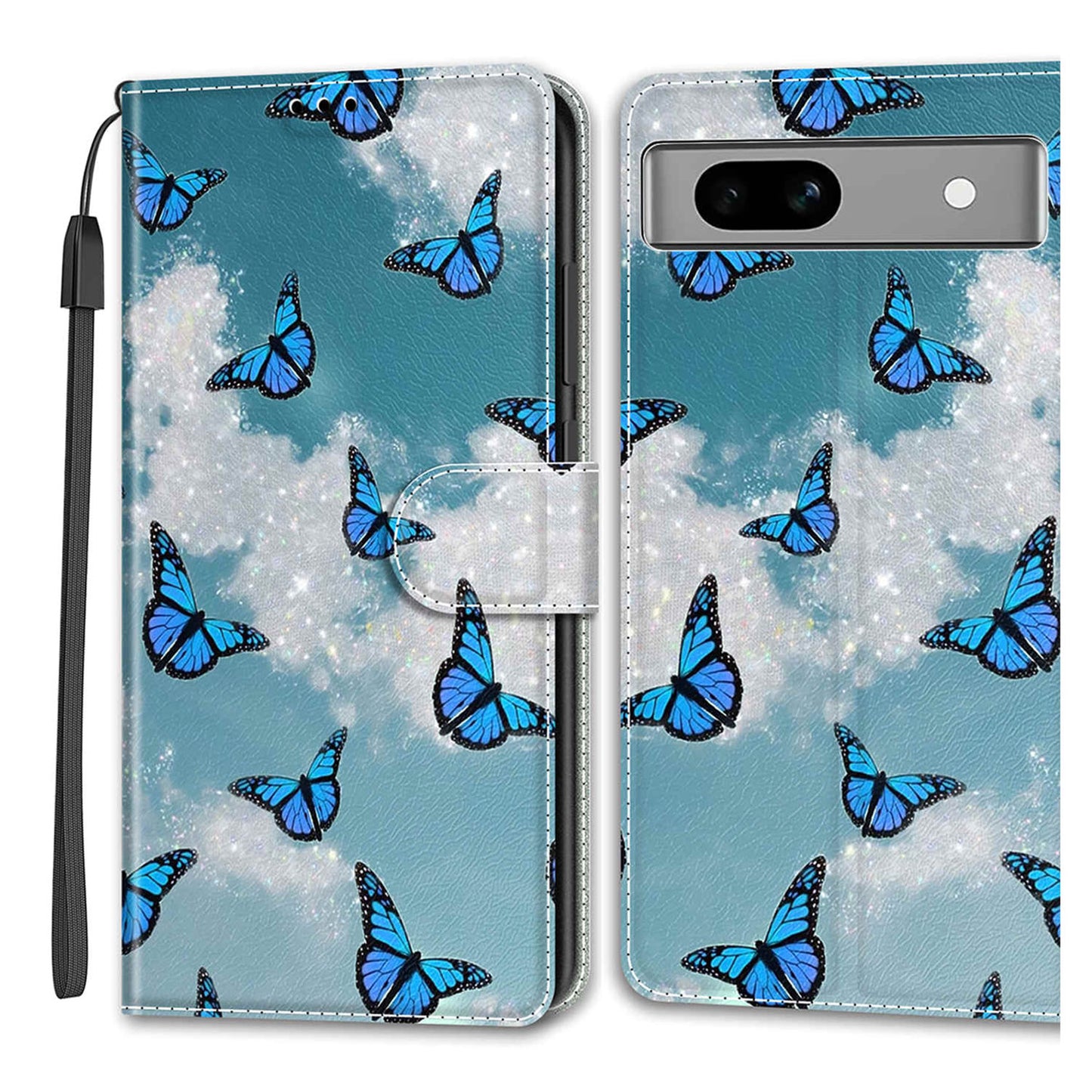 For Google Pixel 7a PU Leather Pattern Printing Case Card Slots Stand Phone Cover with Strap