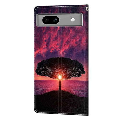 For Google Pixel 7a PU Leather Pattern Printing Case Card Slots Stand Phone Cover with Strap