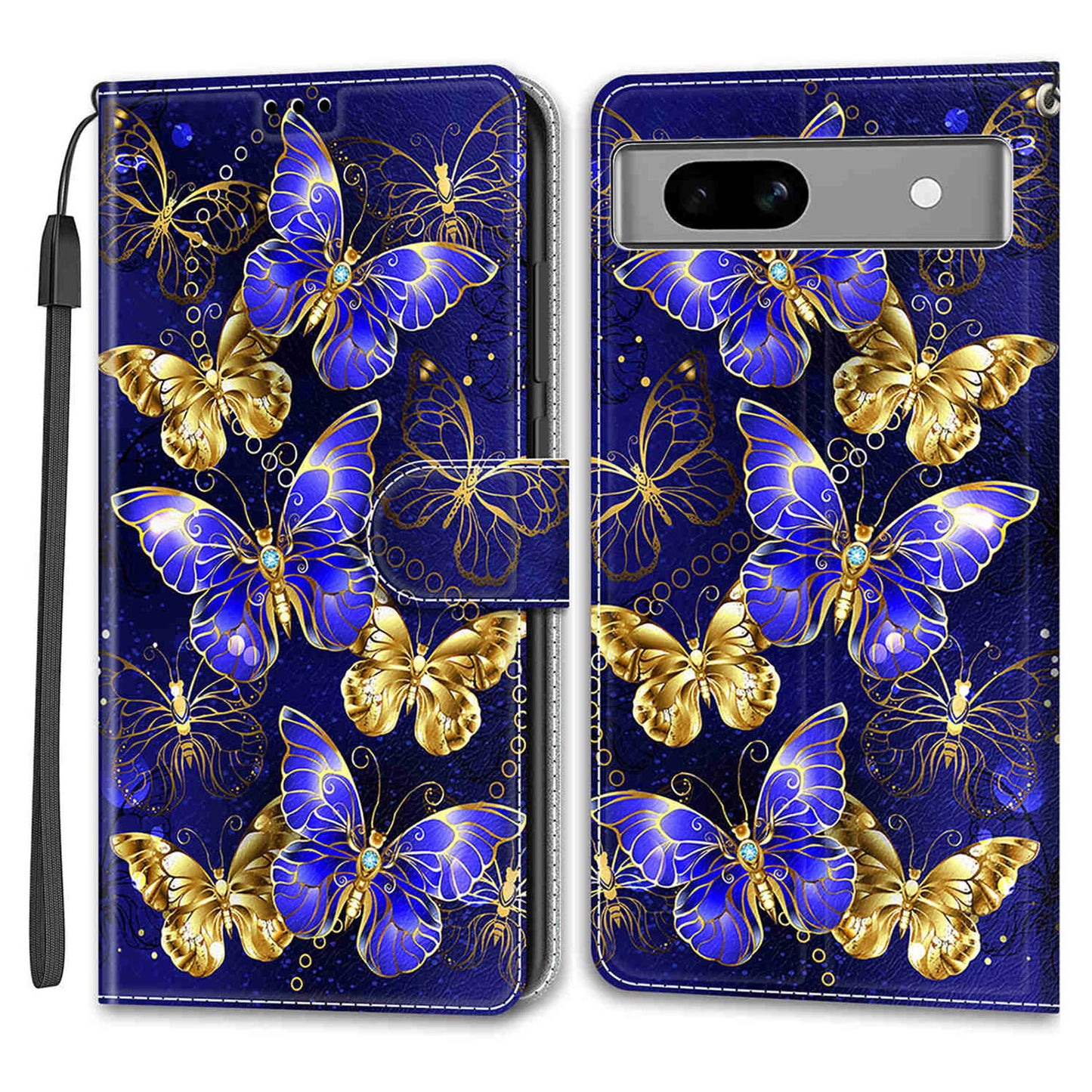 For Google Pixel 7a PU Leather Pattern Printing Case Card Slots Stand Phone Cover with Strap