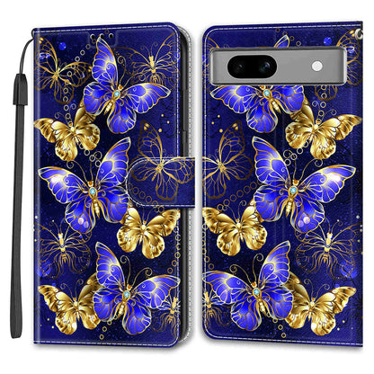 For Google Pixel 7a PU Leather Pattern Printing Case Card Slots Stand Phone Cover with Strap