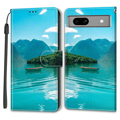 For Google Pixel 7a PU Leather Pattern Printing Case Card Slots Stand Phone Cover with Strap