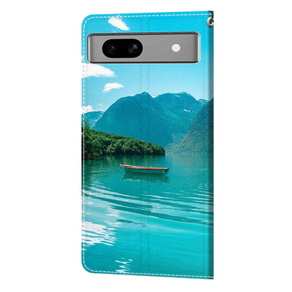 For Google Pixel 7a PU Leather Pattern Printing Case Card Slots Stand Phone Cover with Strap