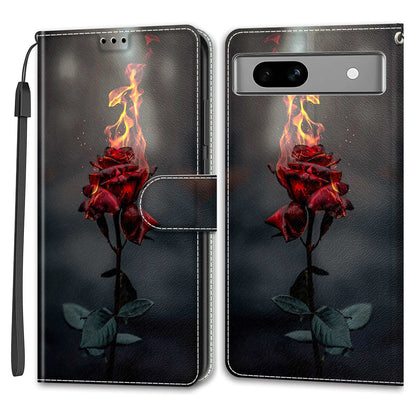 For Google Pixel 7a PU Leather Pattern Printing Case Card Slots Stand Phone Cover with Strap