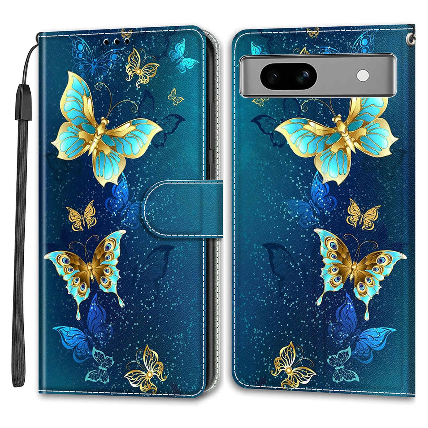 For Google Pixel 7a PU Leather Pattern Printing Case Card Slots Stand Phone Cover with Strap