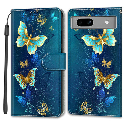 For Google Pixel 7a PU Leather Pattern Printing Case Card Slots Stand Phone Cover with Strap