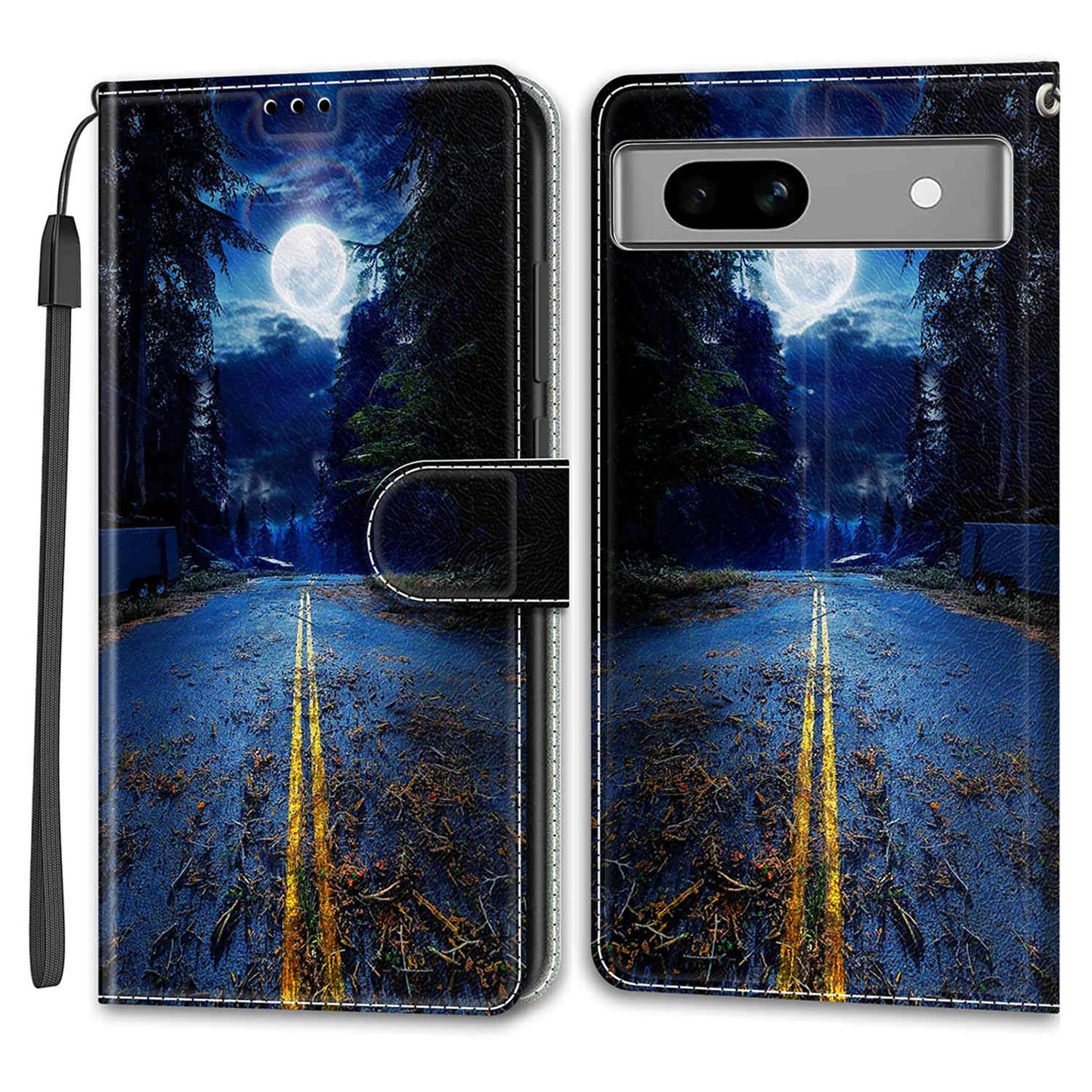 For Google Pixel 7a PU Leather Pattern Printing Case Card Slots Stand Phone Cover with Strap