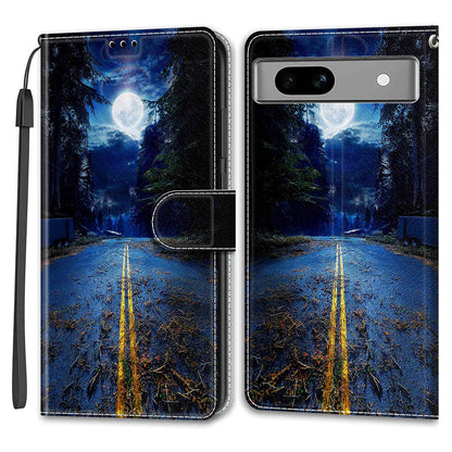 For Google Pixel 7a PU Leather Pattern Printing Case Card Slots Stand Phone Cover with Strap