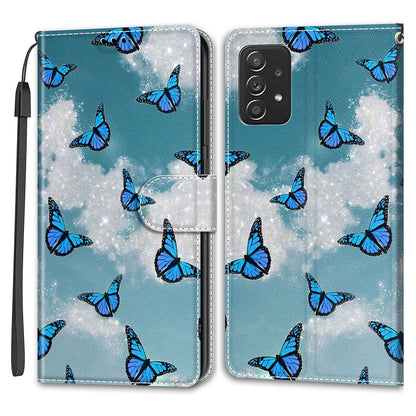Phone Case for Samsung Galaxy A53 5G Card Slots Phone Shell Pattern Printed Leather Cover with Stand, Strap