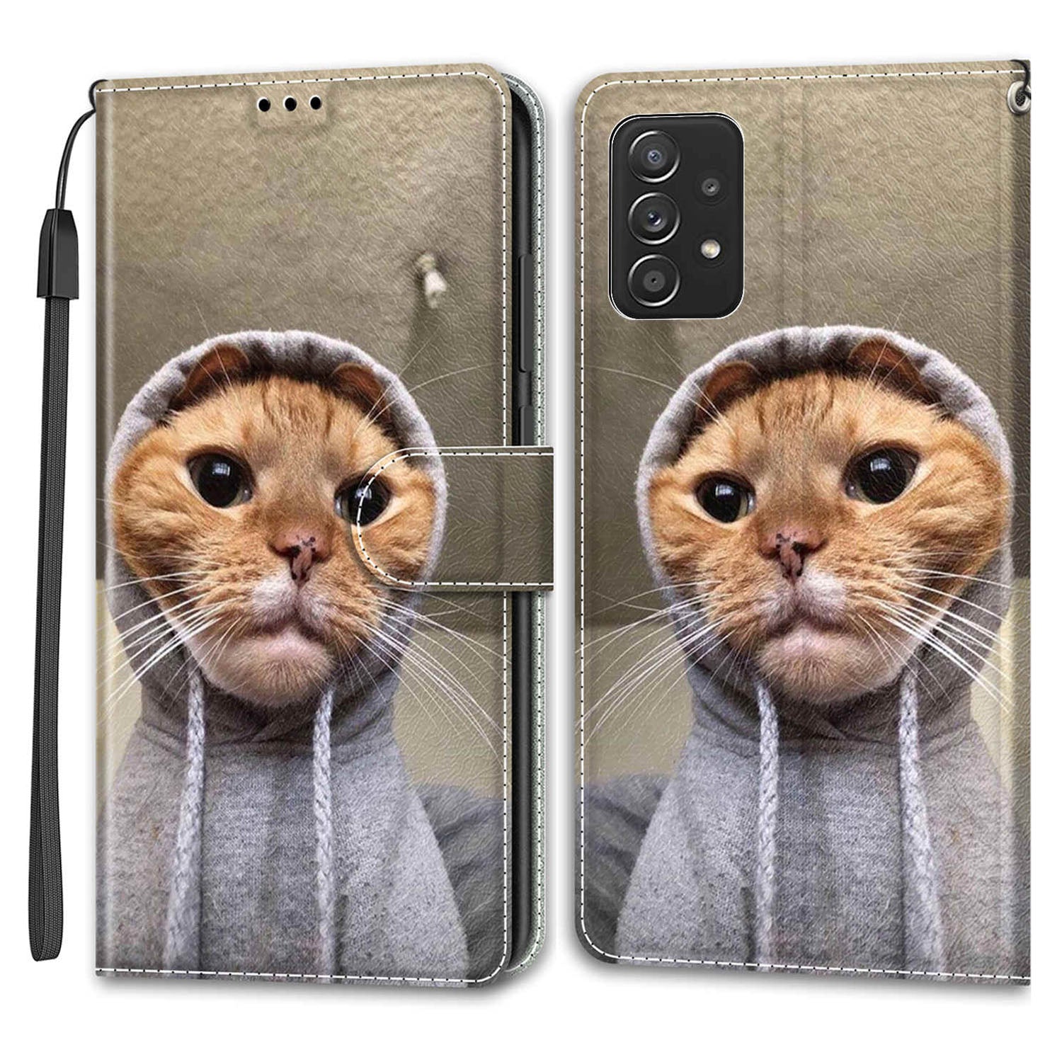 Phone Case for Samsung Galaxy A53 5G Card Slots Phone Shell Pattern Printed Leather Cover with Stand, Strap