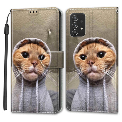 Phone Case for Samsung Galaxy A53 5G Card Slots Phone Shell Pattern Printed Leather Cover with Stand, Strap