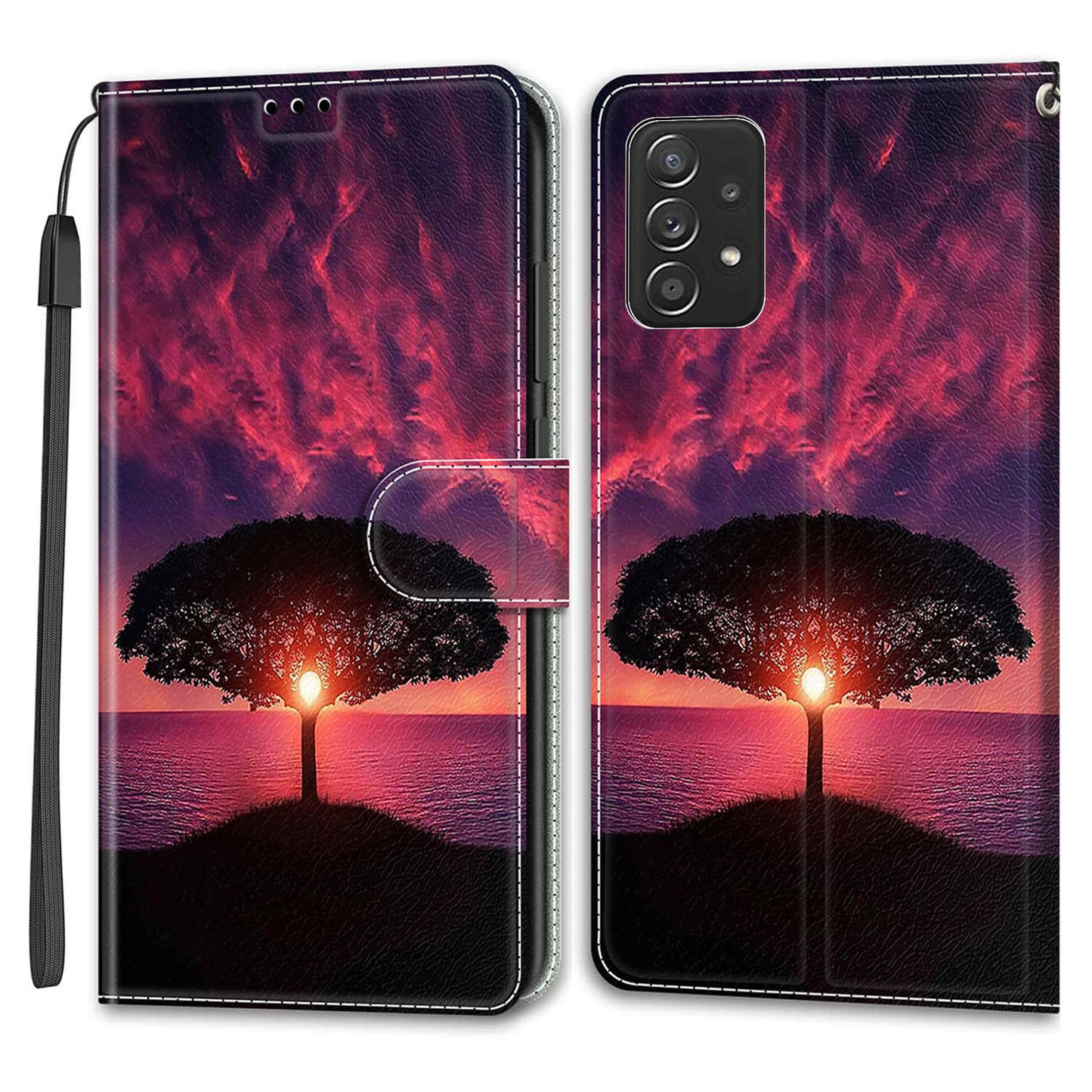 Phone Case for Samsung Galaxy A53 5G Card Slots Phone Shell Pattern Printed Leather Cover with Stand, Strap
