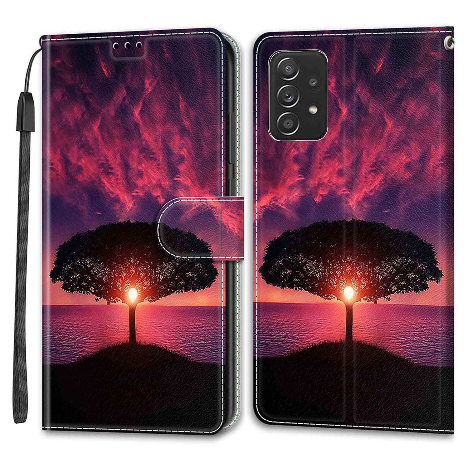 Phone Case for Samsung Galaxy A53 5G Card Slots Phone Shell Pattern Printed Leather Cover with Stand, Strap