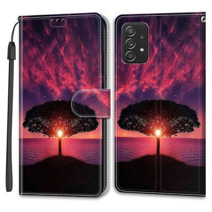 Phone Case for Samsung Galaxy A53 5G Card Slots Phone Shell Pattern Printed Leather Cover with Stand, Strap