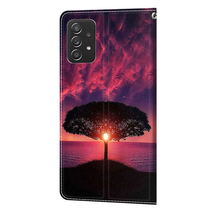Phone Case for Samsung Galaxy A53 5G Card Slots Phone Shell Pattern Printed Leather Cover with Stand, Strap