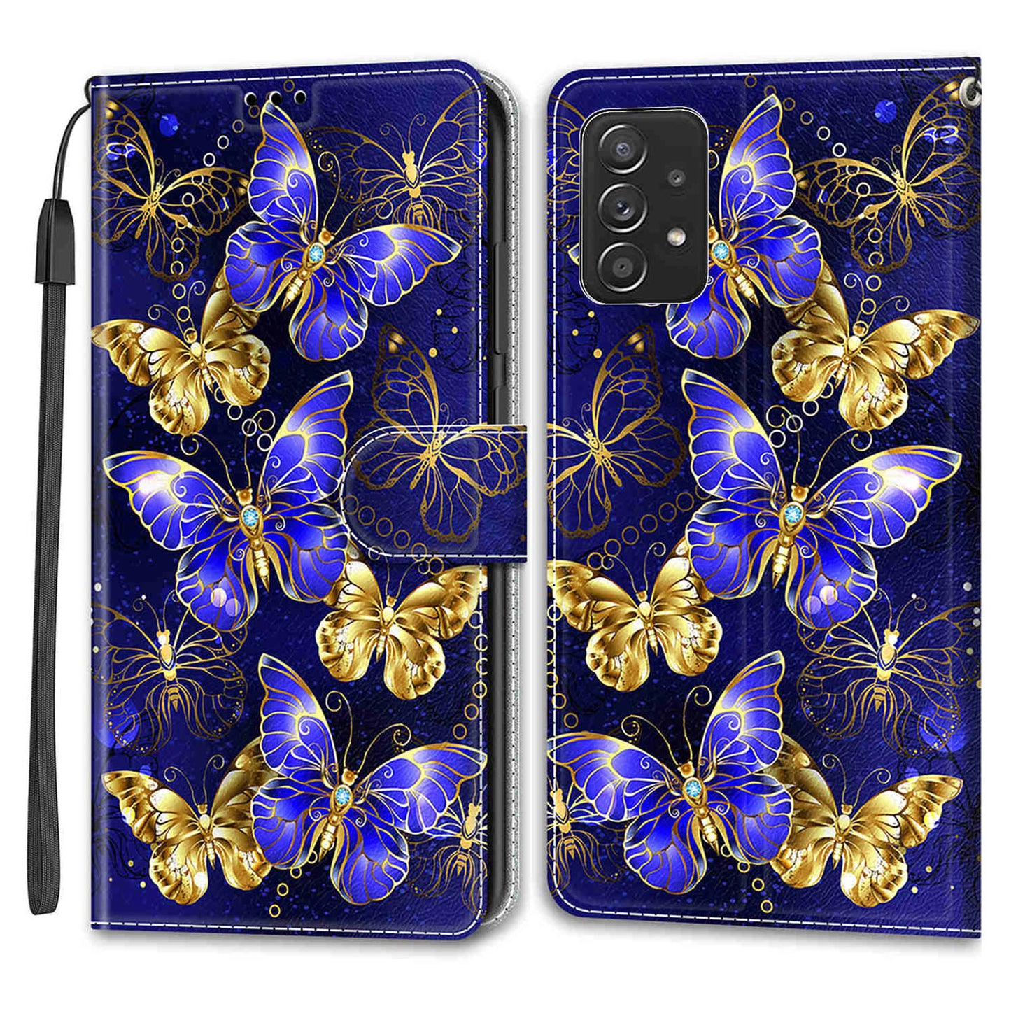 Phone Case for Samsung Galaxy A53 5G Card Slots Phone Shell Pattern Printed Leather Cover with Stand, Strap