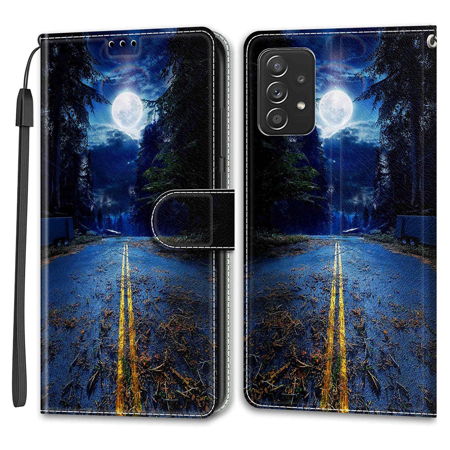 Phone Case for Samsung Galaxy A53 5G Card Slots Phone Shell Pattern Printed Leather Cover with Stand, Strap
