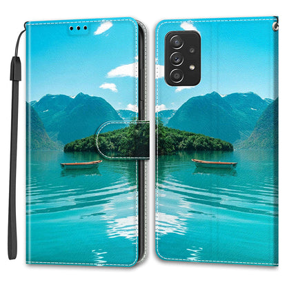 Phone Case for Samsung Galaxy A53 5G Card Slots Phone Shell Pattern Printed Leather Cover with Stand, Strap