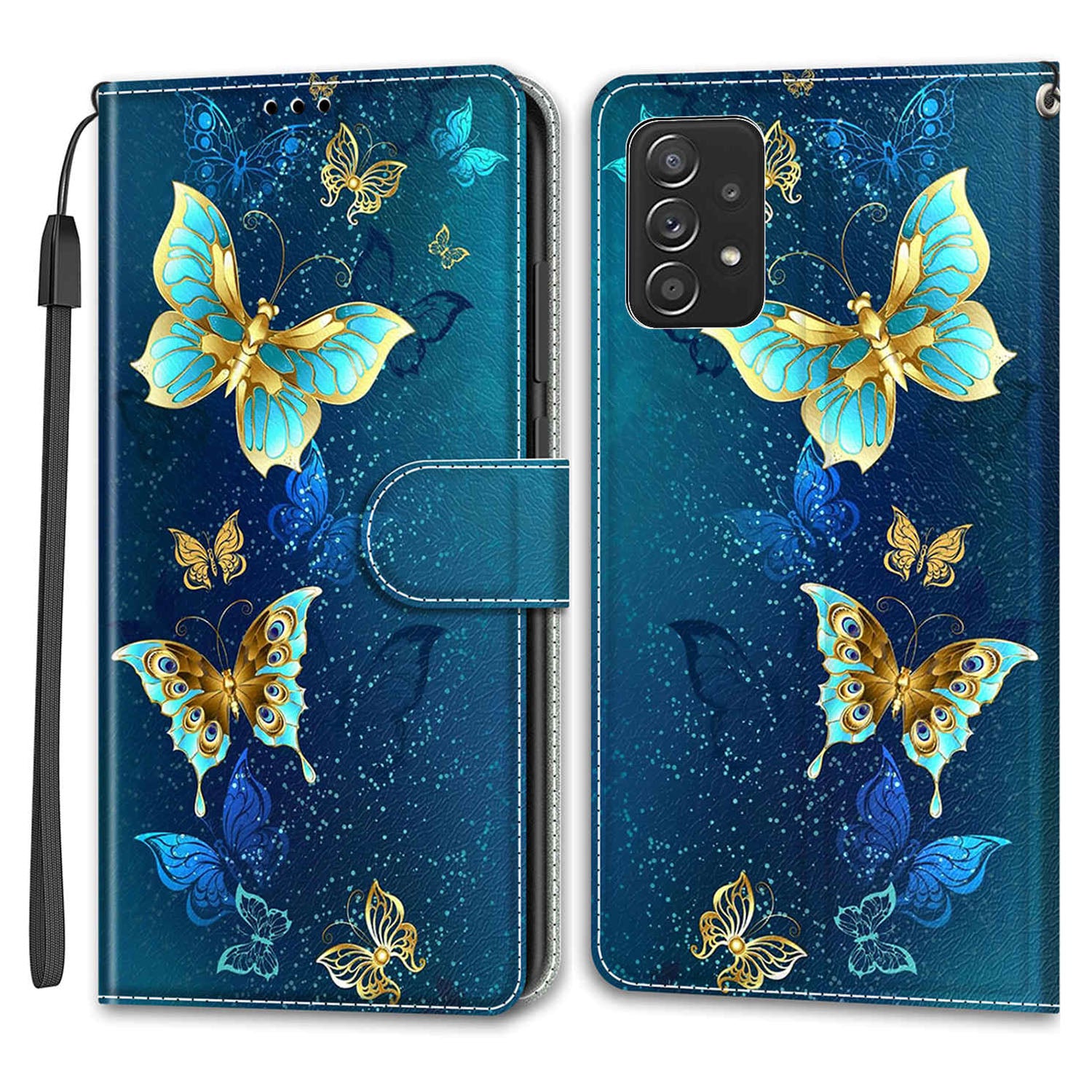 Phone Case for Samsung Galaxy A53 5G Card Slots Phone Shell Pattern Printed Leather Cover with Stand, Strap