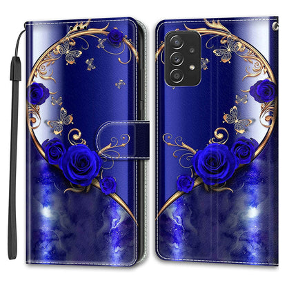 Phone Case for Samsung Galaxy A53 5G Card Slots Phone Shell Pattern Printed Leather Cover with Stand, Strap